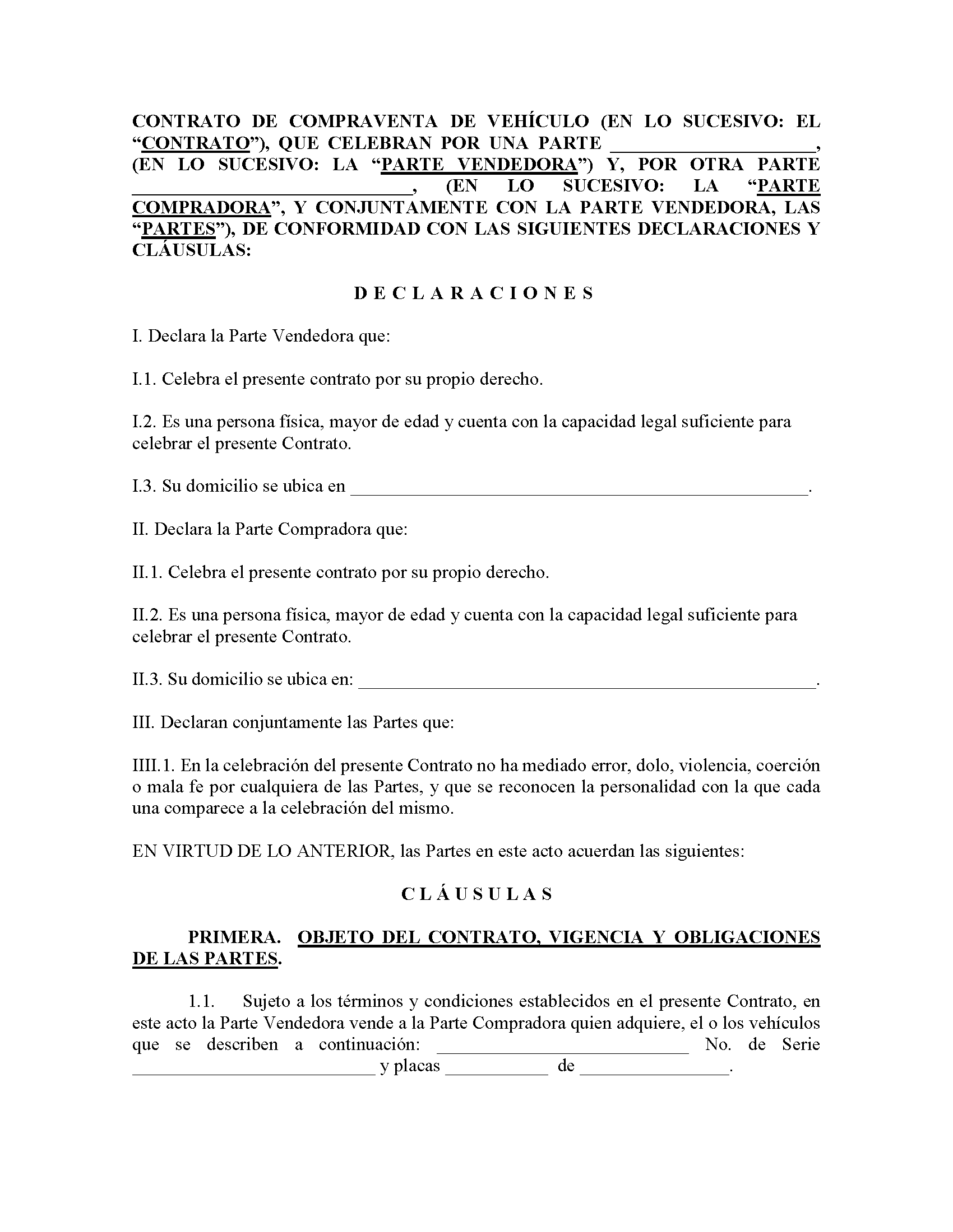 Contrato de compraventa de vehículo pdf